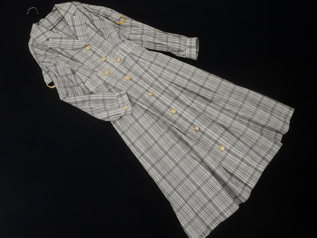 Diagram ダイアグラム チェック ロング コート size36 白ｘ黒 ◎レディース