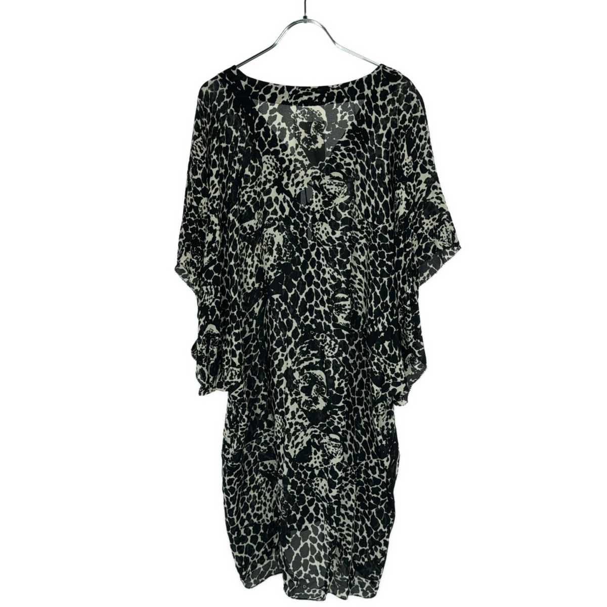 SAINT LAURENT - SAINT LAURENT PARIS サンローラン パリ 19SS Leopard Blouse オープンネックレオパードシアーチュニック  ブラック 40 SAINT LAURENT PARIS サンローラン パリ 19SS Leopard Blouse オープン