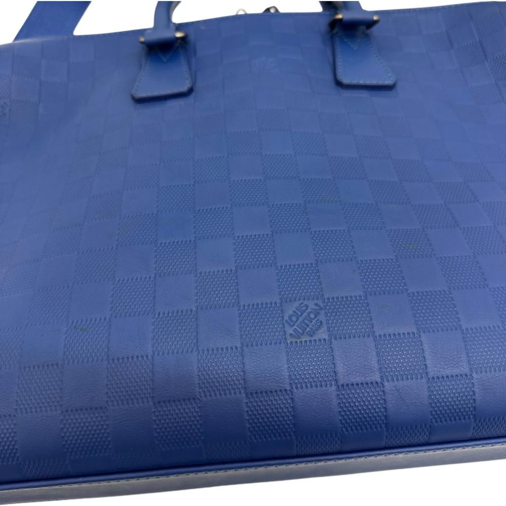 LOUIS VUITTON ルイ ヴィトン ダミエアンフィニ M41328 ポルトドキュマン 2WAYショルダーバッグ ブリーフケース レザー ブルー 艶消しシルバー金具 メンズ 真子質店 BL KARIMZIABAT_FR