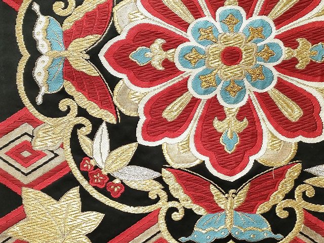 サマーセール　8月31日まで　華やかな花柄 袋帯　唐織 華やかな花柄 袋帯 唐織