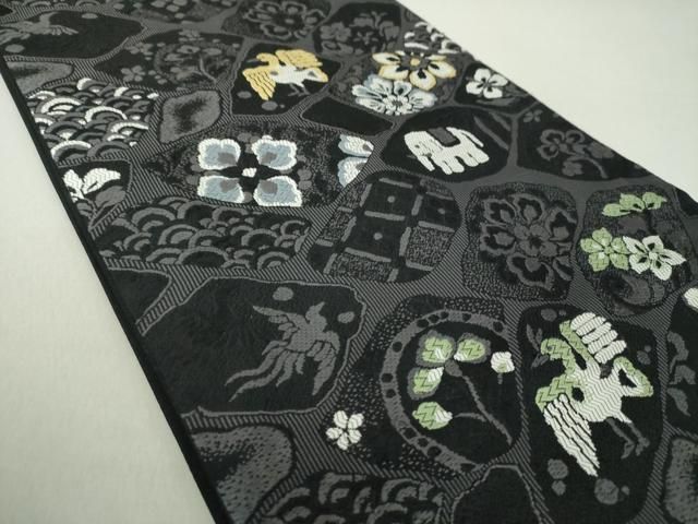平和屋着物○九寸名古屋帯 作家物 型染め 幾何学花松