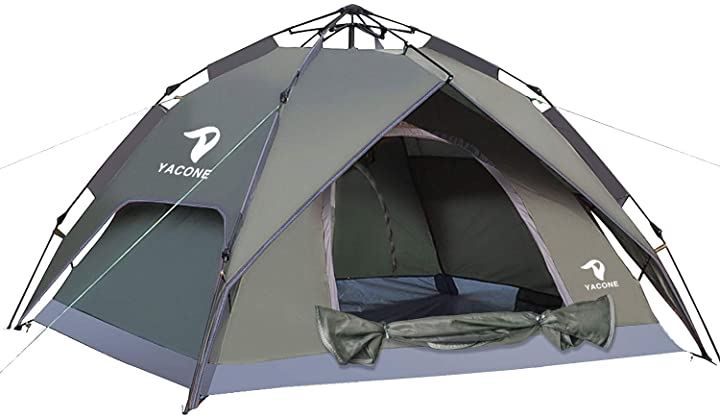 YACONE テント ワンタッチテント 3～4人用 2WAY 二重層 設営簡単 uvカット加工 キャンプ アウトドア 防風 防災用 耐水圧3000mm アーミーグリーン 4人