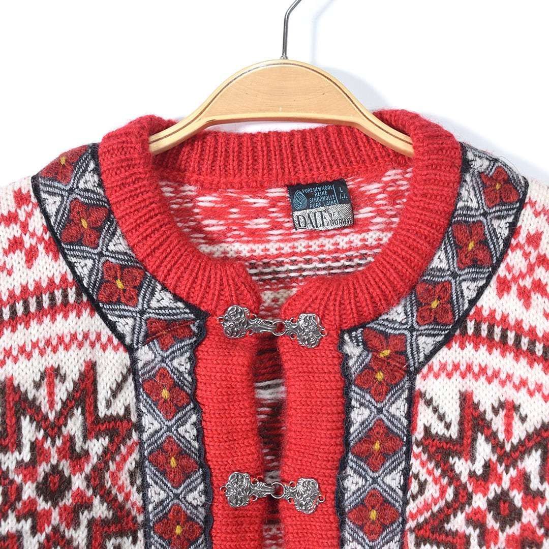 【美品】DALE OF NORWAYチロリアンニット ノルディック メタルフック 70s DALE OF NORWAYノルウェイ製 ノルディックカーディガン