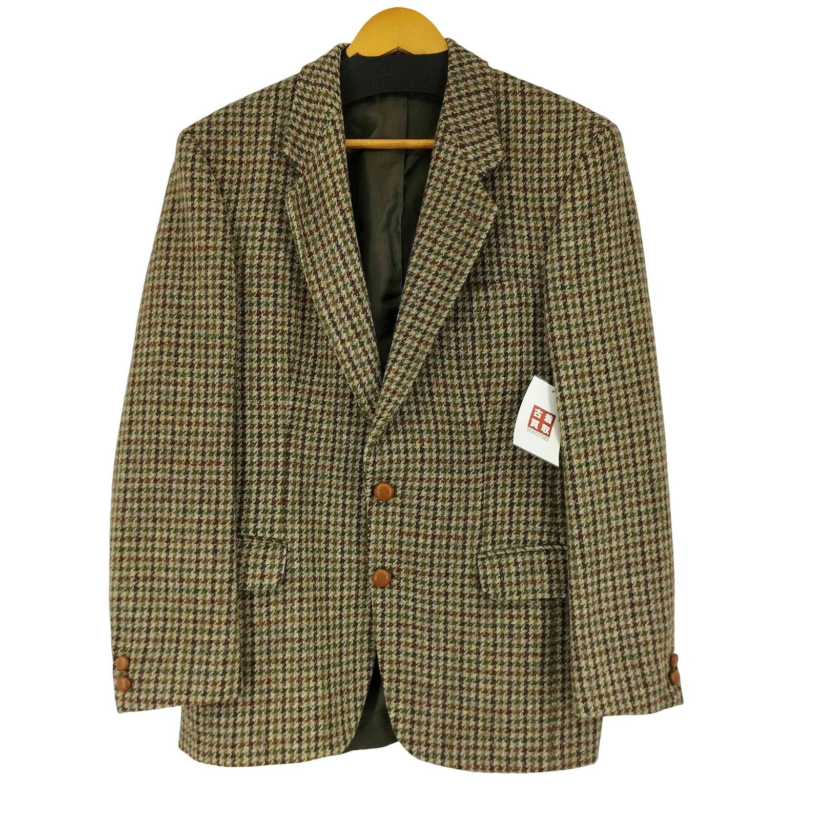 ハリスツイード テーラードジャケット アウター くるみボタン チェック