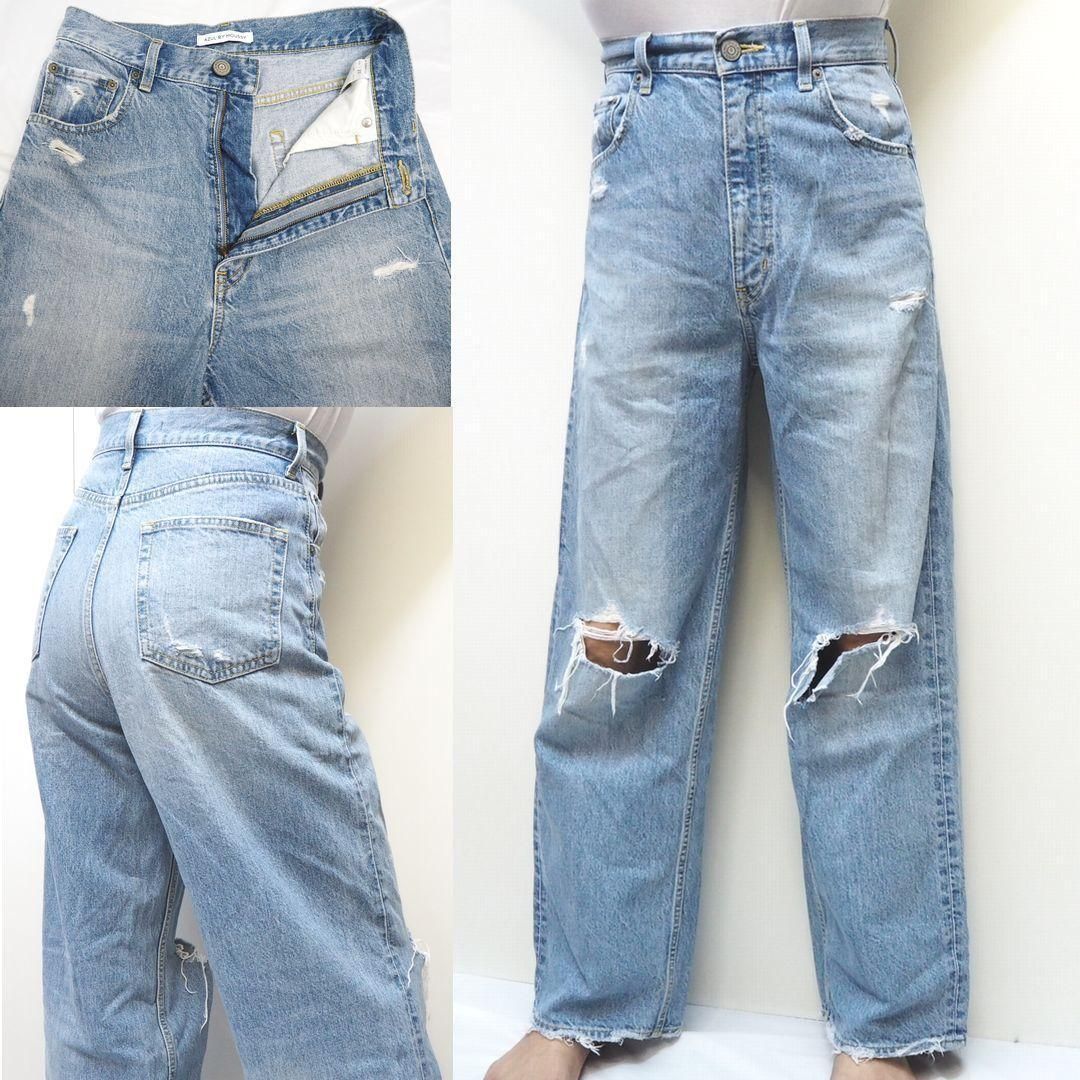 AZUL by moussy ハイウエスト ワイド デニム パンツw27アズール