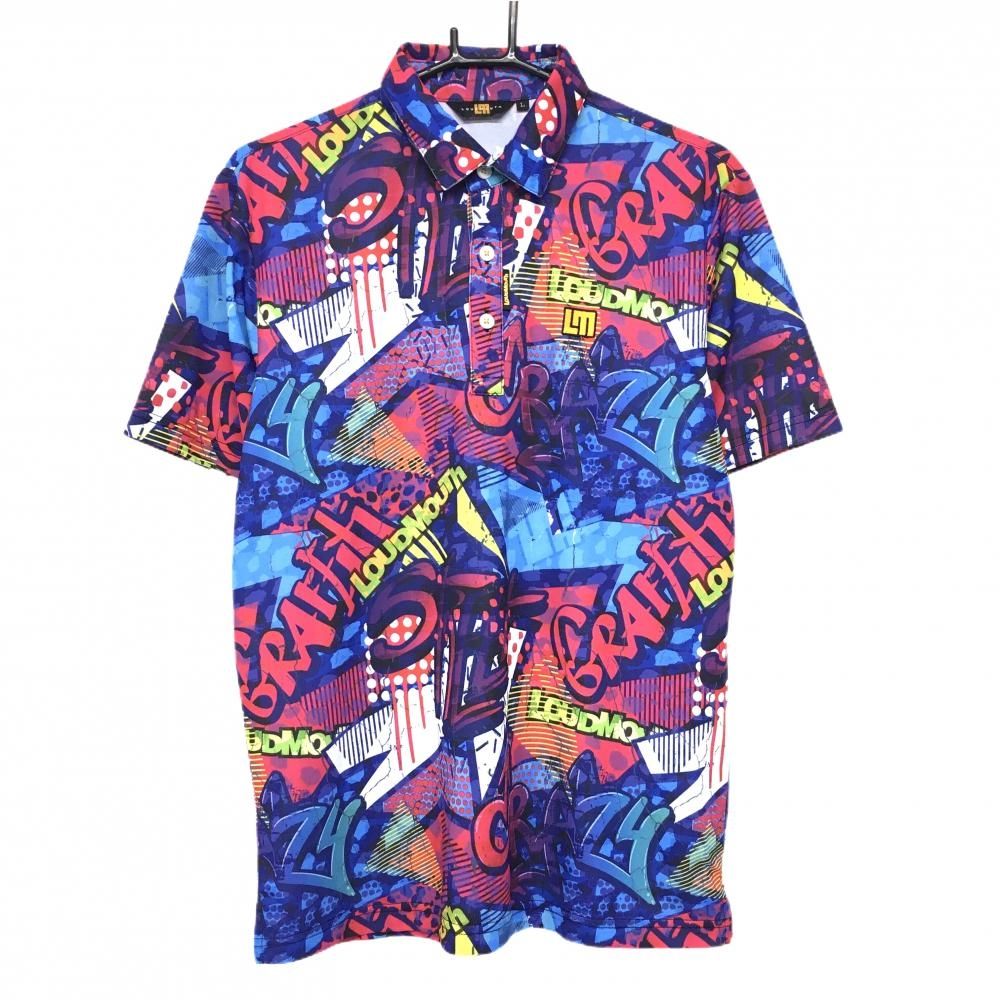 超 ラウドマウス 半袖ポロシャツ マルチ 総柄 英字 メンズ L ゴルフウェア LOUDMOUTH