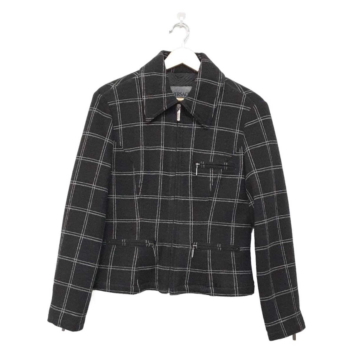 VERSACE JEANS COUTURE ヴェルサーチジーンズ ブルゾン サイズM レディース - 黒×白 長袖|チェック柄|ショート丈|秋|冬