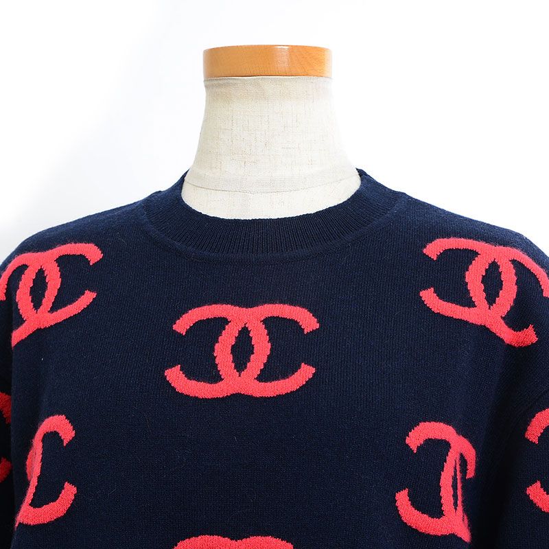 CHANEL - シャネル 21P ココマーク プルオーバー ニット ネイビー P70525 レデ CHANEL - シャネル 21P ココマーク プルオーバー ニット