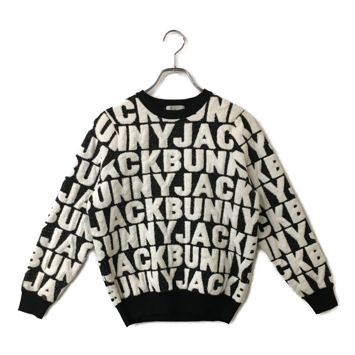 中古 レディース ジャックバニー Jack Bunny!! ニット 0(S)  黒×白 クルーネック セーターロゴ総柄