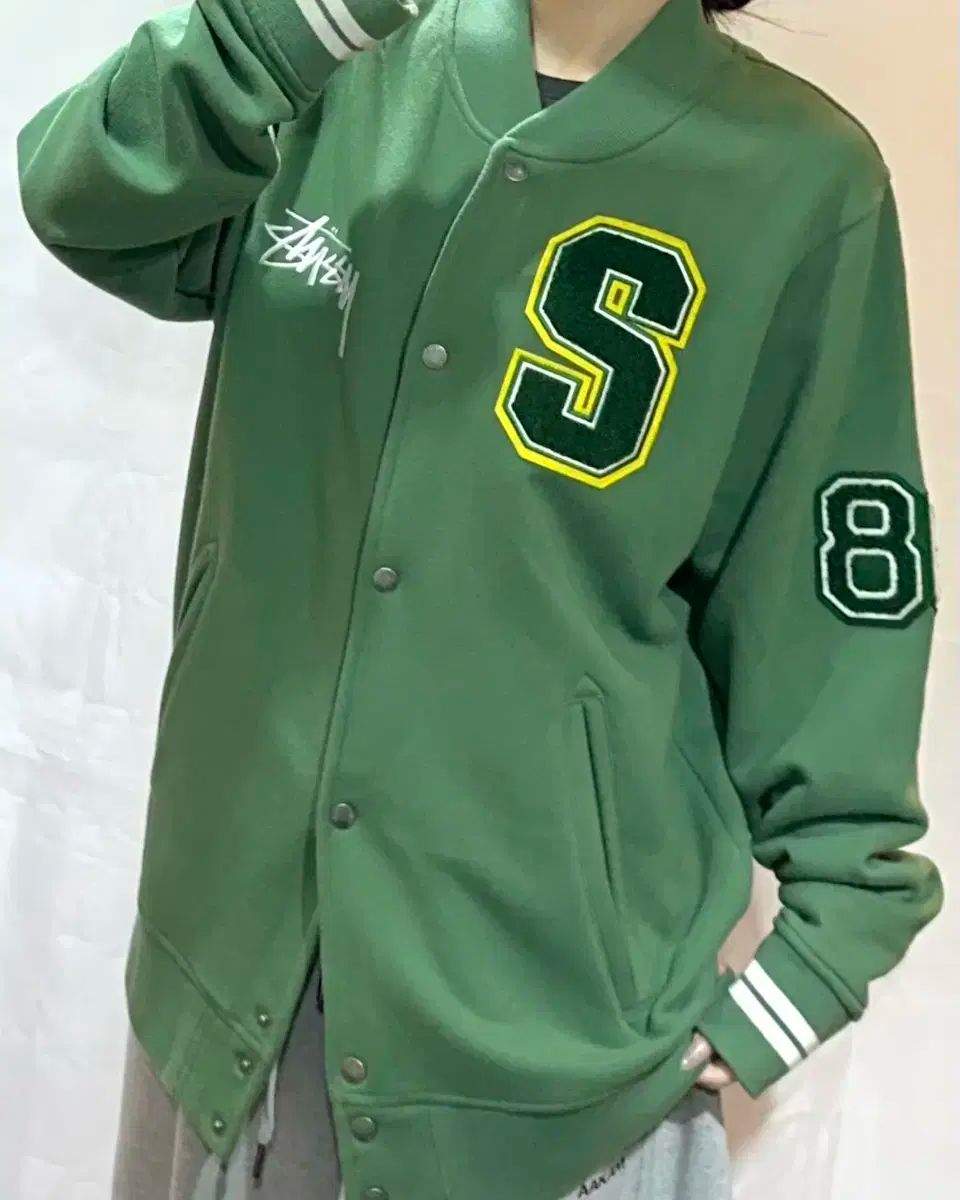 STUSSY ステューシー S パッチワーク 緑 バーシティ ジャケット