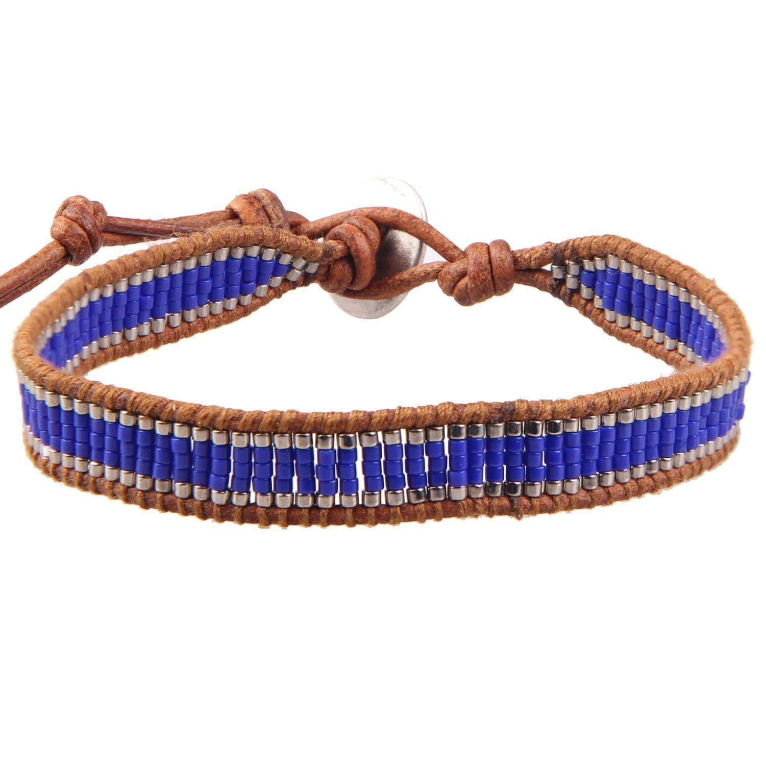 数量 ブレスレット ビーズ 革紐 ブルー 手作り レザー 腕輪 ブラウン E KELITCH