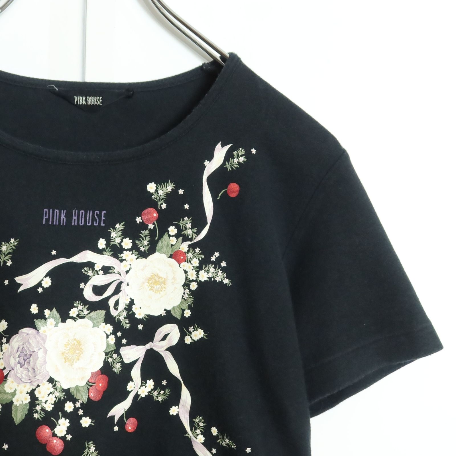 ピンクハウス☆半袖Tシャツ 花柄 サイズM ブラック系 z14773