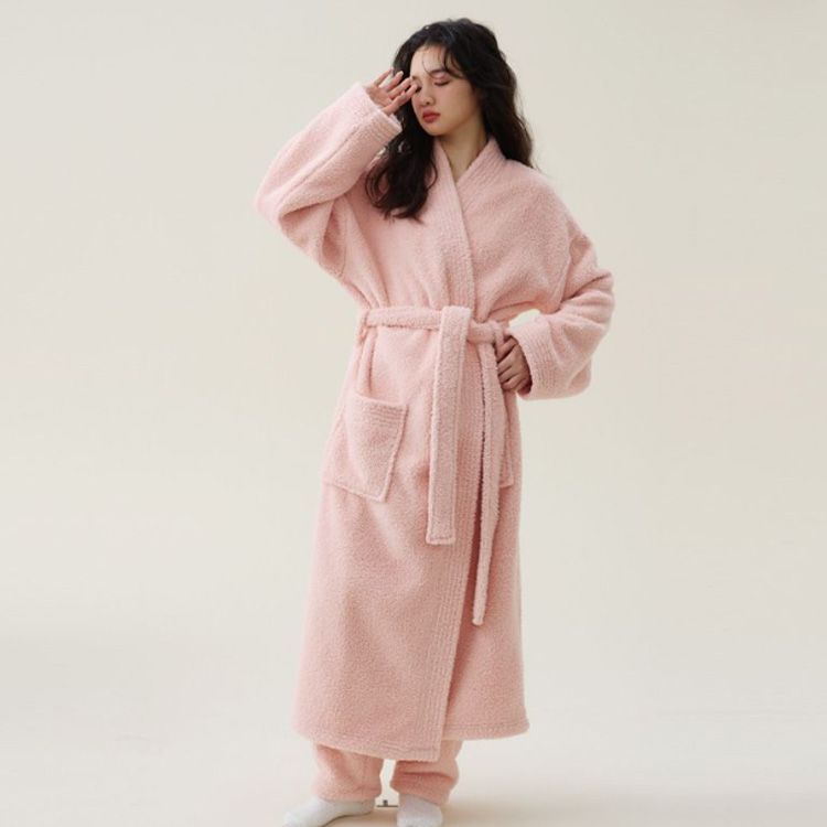 ホームウェア レディース メンズ パジャマ ルームウェア 冬 ガウン バスローブ 厚手 ロング シャギー モコモコ ボアフリース 部屋着 着る毛布 ポケット付き 前開き ウエスト紐 防寒 保温 暖かい fkzt407