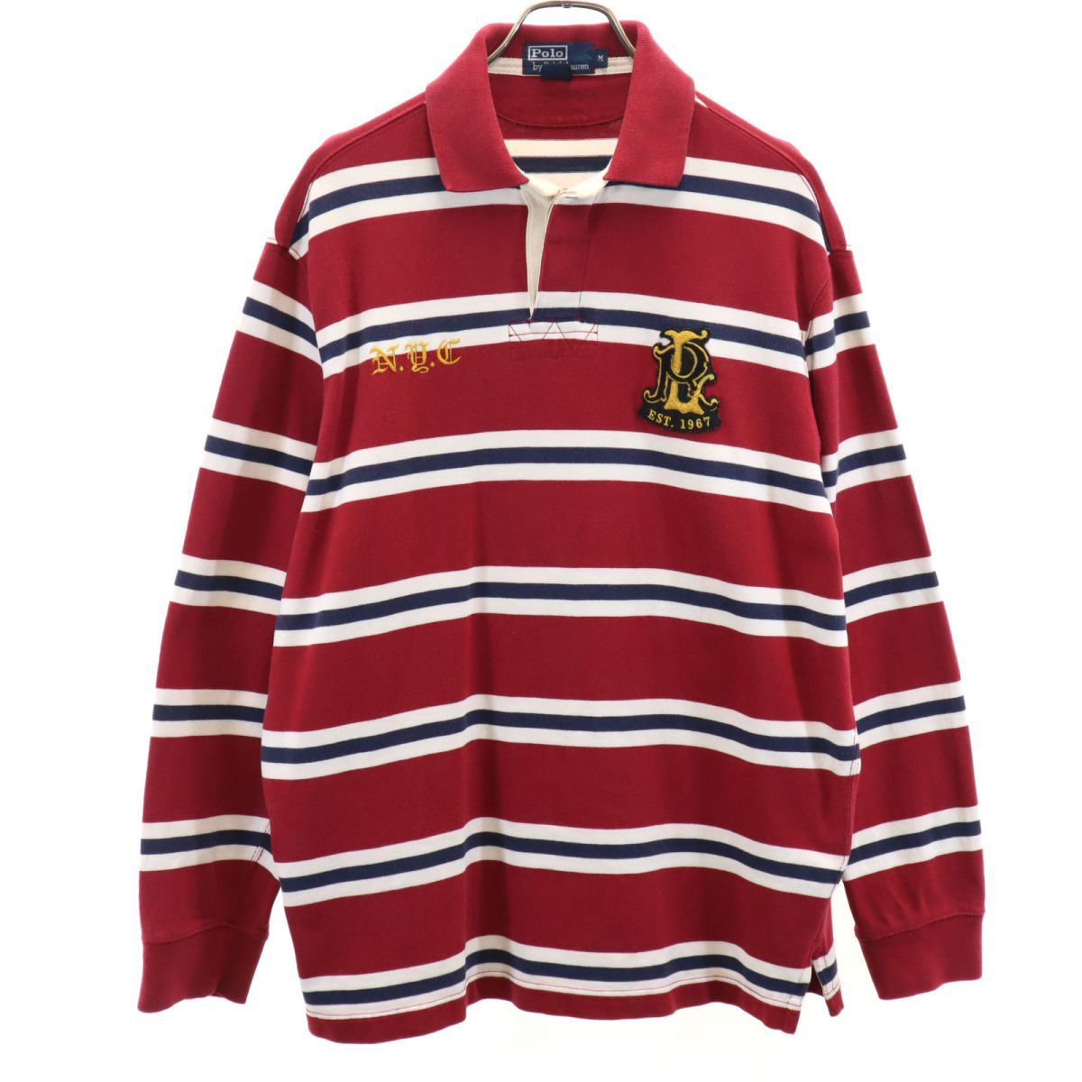 ポロバイラルフローレン ボーダー柄 長袖 ラガーシャツ M 赤系 Polo by