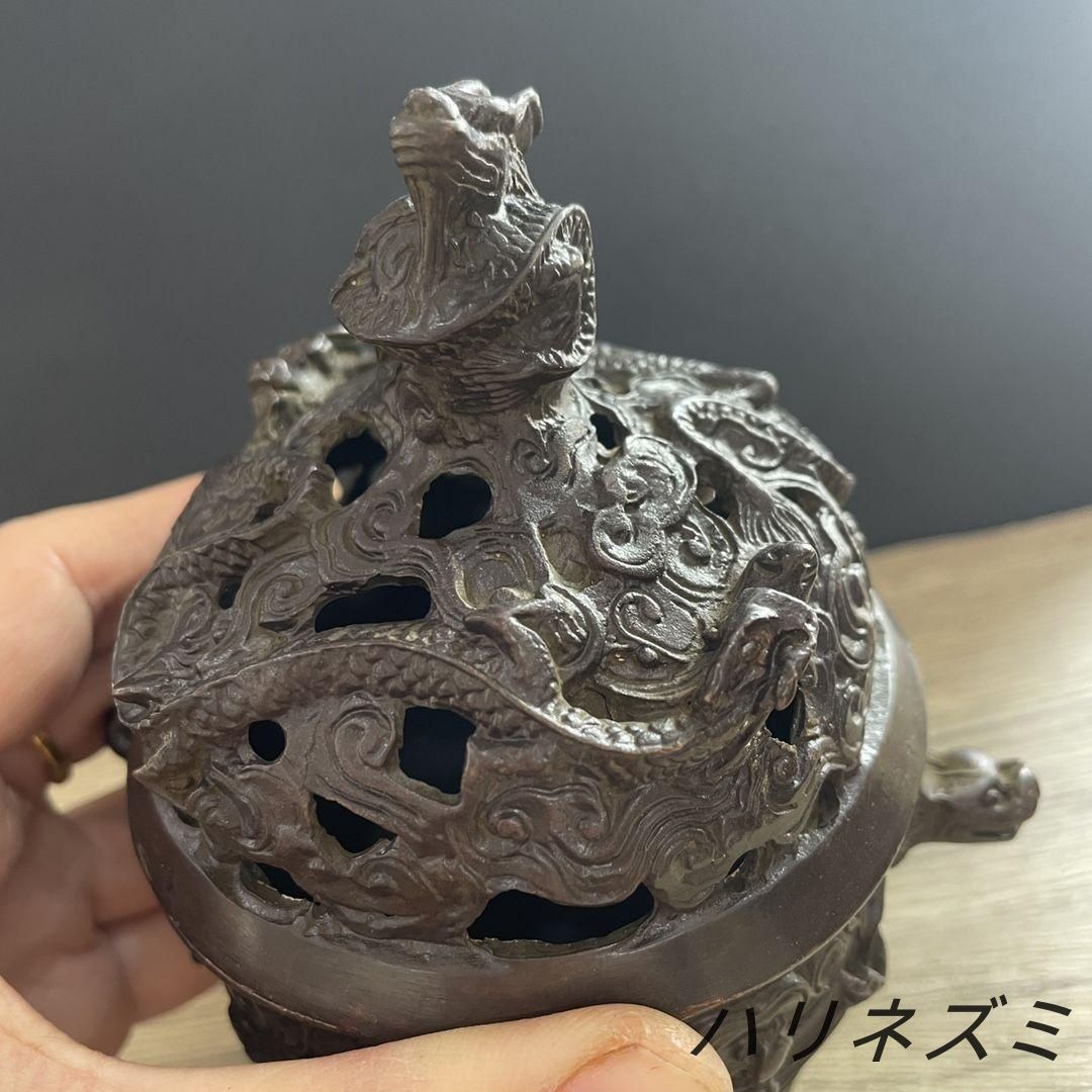 香炉 双獣耳浮彫盤竜薫香炉 香具 仏堂香炉 工芸品 銅製品