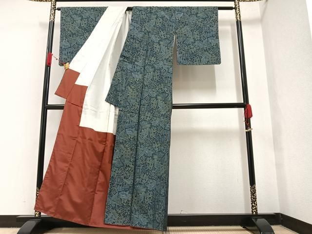 平和屋着物■本場大島紬　9マルキ　草花文　逸品　未使用　BAAK1918me 平和屋着物○本場大島紬 9マルキ 草花文 正絹 逸品 未使用 DAAV4875ud