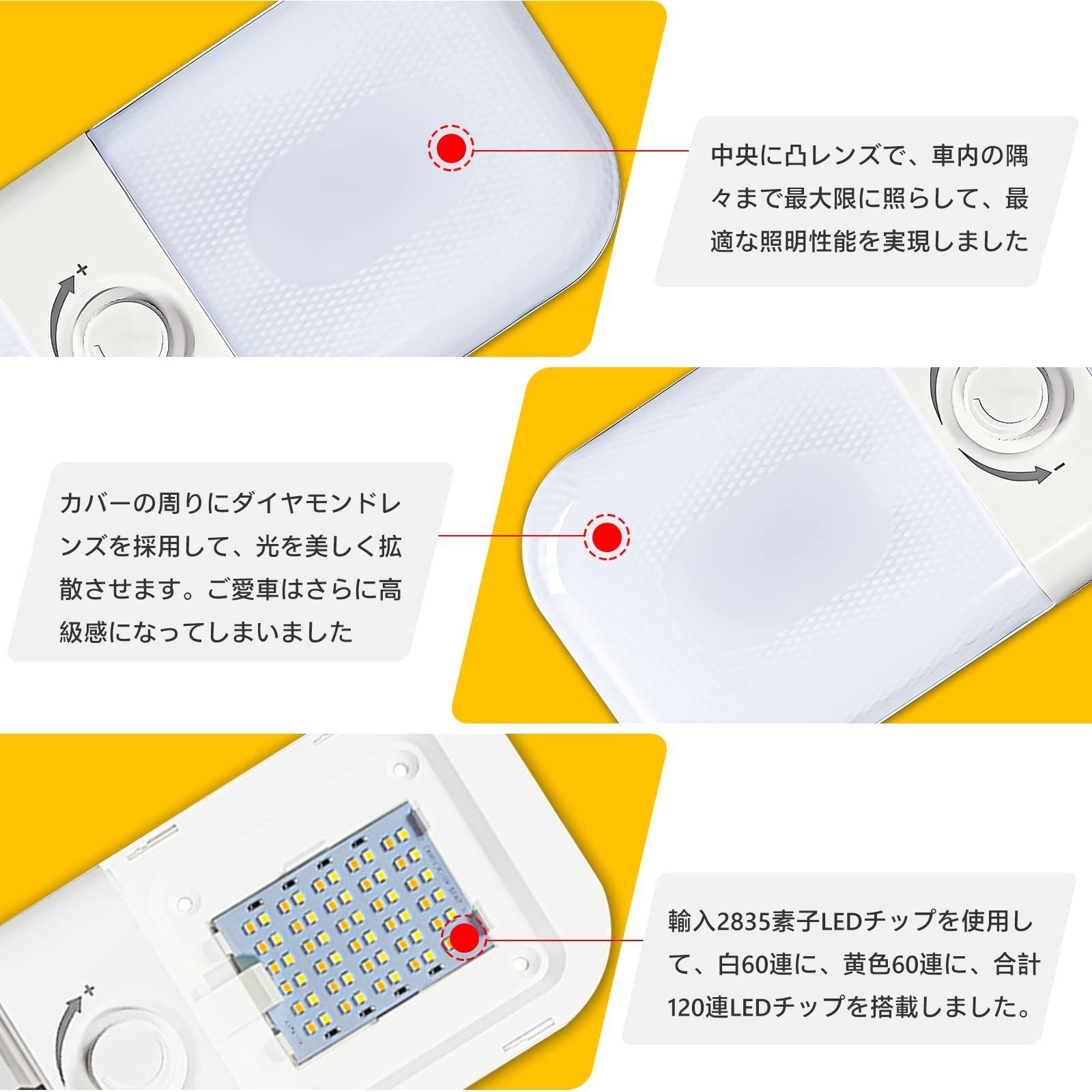 新着商品】GZRUICA DC12V-24V 120連 LEDルームランプ キャンパー室内灯 貨物灯 車内照明 汎用 小型車 トラック マーカーランプ  キャンピングカー テントライト 作業灯 2835素子 白カバー ネジ付き 色/輝度調節可能 1個入り 汎用 メルカリShops