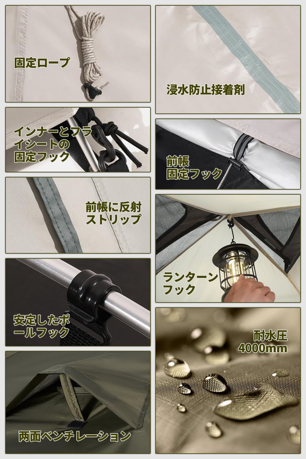 DesertFox テント 2-3人用 4000mm耐水圧 ドームテント 前室あり キャンプテント コンパクト軽量 撥水加工素材 二重層構造 4シーズン 簡単設営 超軽量 UVカット 自立式 通気防風防雨 ツーリングドーム キャンプテント OLIVEOS_COM_TR