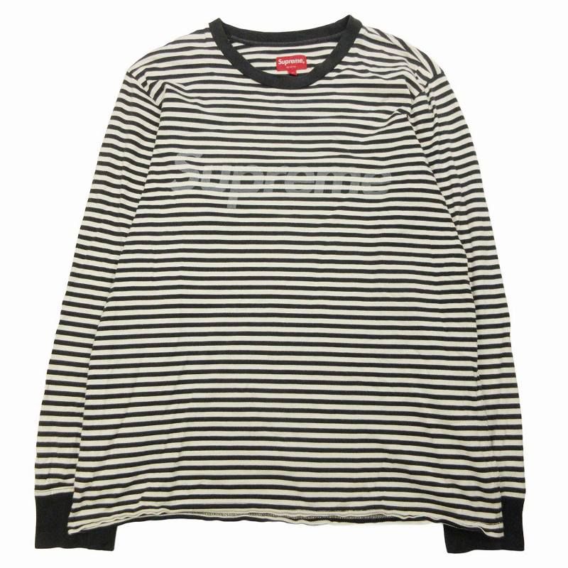 15AW シュプリーム SUPREME Striped Logo L/S Top ストライプ ロゴ T 