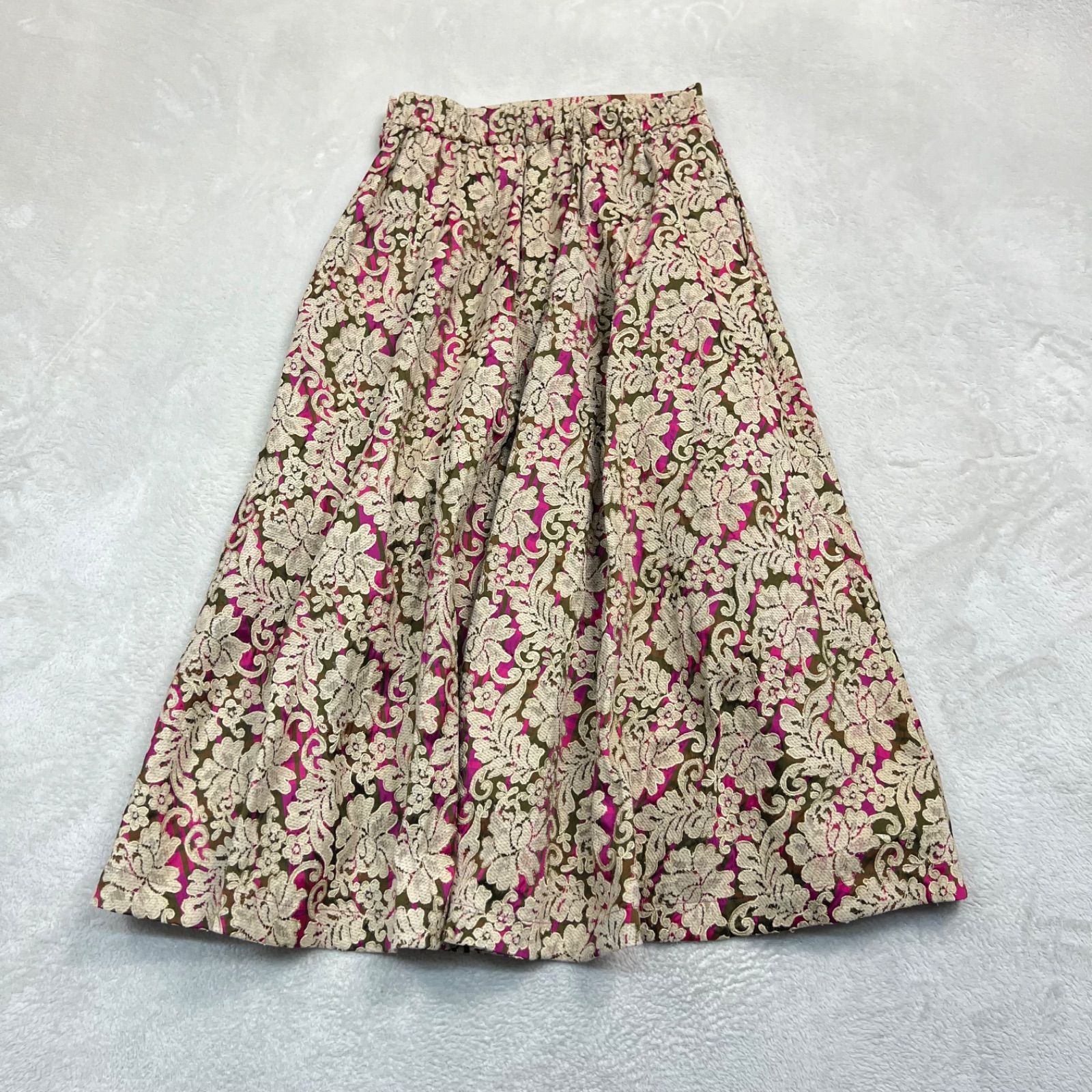 Kaon カオン フ スカート サイズ2 チェック柄 縫い付けレース ウエスト背面ゴム 秋冬