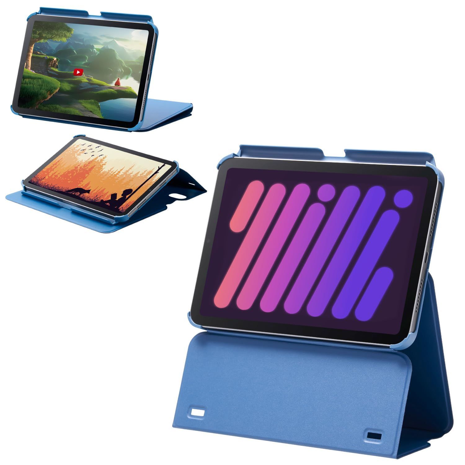 エレコム iPad mini7 A17 Pro 2025年 mini6 第6世代 ケース 多段階高さ調整 オートスリープ|オートウェイク ソフトレザー ネイビー TB-A24SWVH2NV