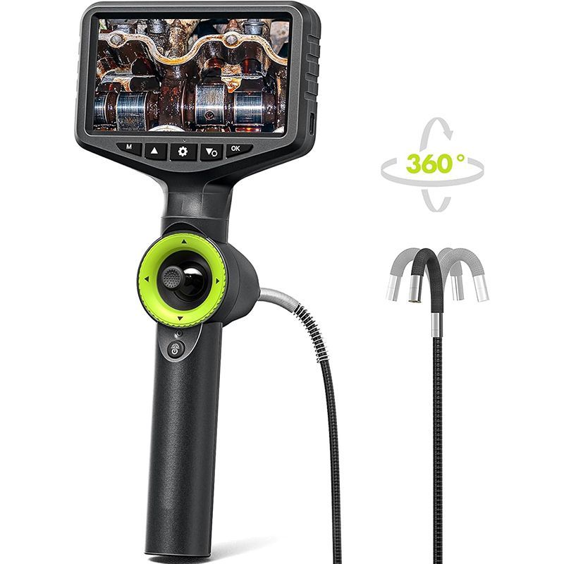 360°可動式ボレスコープ ファイバースコープ オートフォーカス 8.5mmアーティキュレートスネークカメラ搭載の工業用エンドスコープ 自動車メカニックやメンテナンス技術者向けのライト付き5インチIPSビデオ検査カメラ-1.55メートル