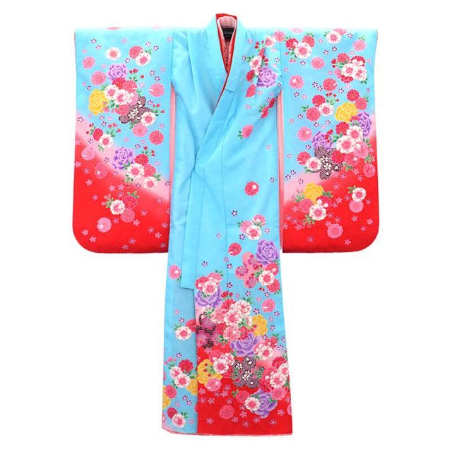 410ag98◎七五三 七歳 女児 着物&袋帯&長襦袢 セミアンティーク◎ 七五三 7歳 四つ身着物フルセット ブランド Shikibu Roman 式部