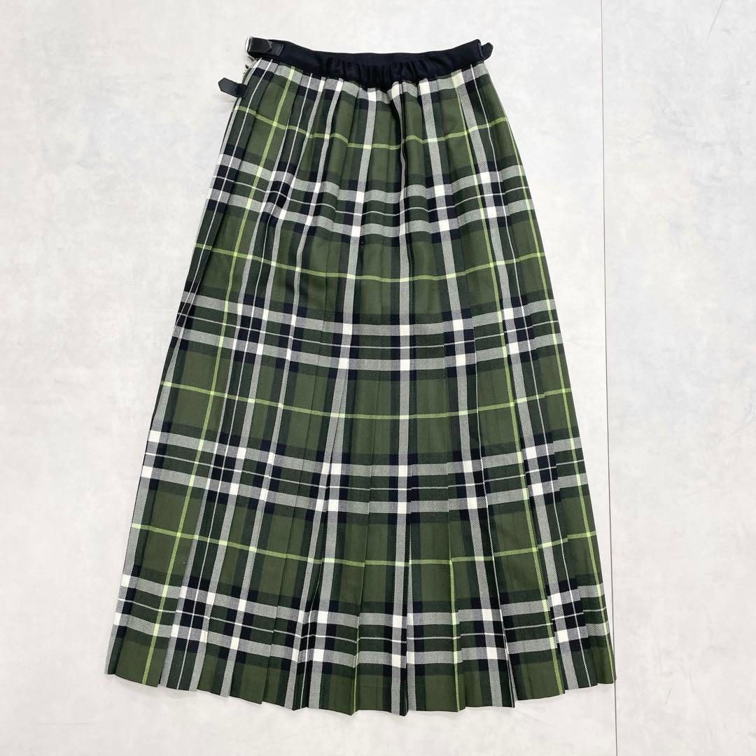 オニールオブダブリン プリーツスカート チェック柄 ロング アイルランド製 緑 36 ウール レザー