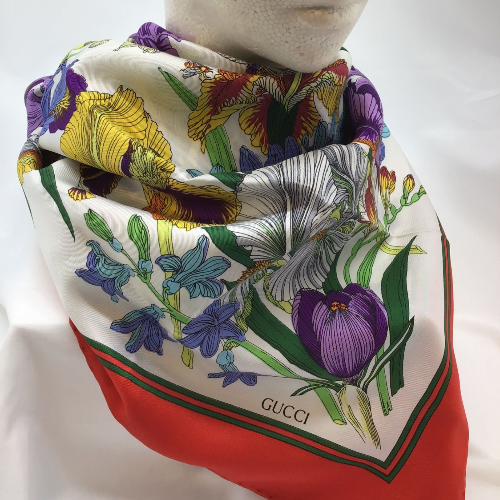 美品/GUCCI スカーフ v.accornero フローラ Gucci Vintage V. Accornero Multicolor Flora Floral Red