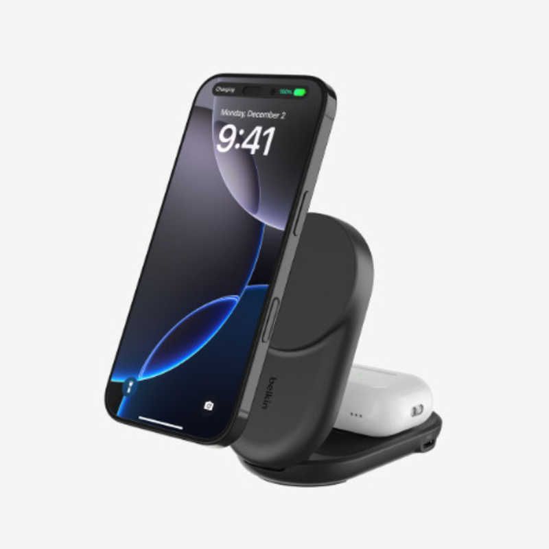 送料無料 ♥ 未開梱 BELKIN UltraCharge Qi2 25W 2-in-1 折りたたみ式マグネット充電器 ラウンド型 ブラック WIZ039dqBK