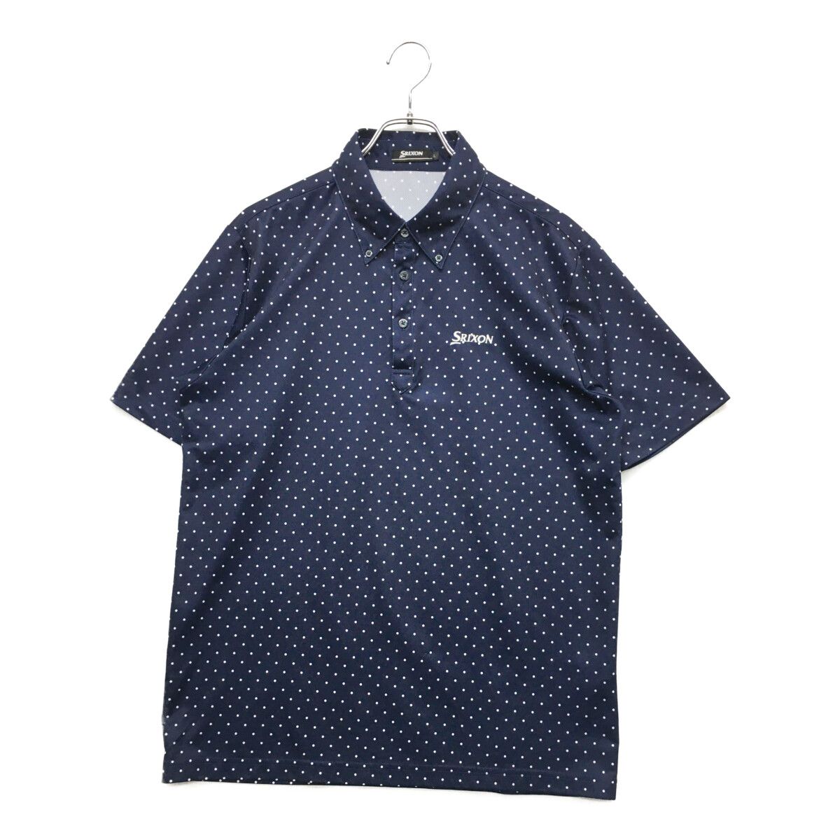 中古 メンズ スリクソン SRIXON 半袖ポロシャツ L 紺 ネイビー ボタンダウン ドット 水玉