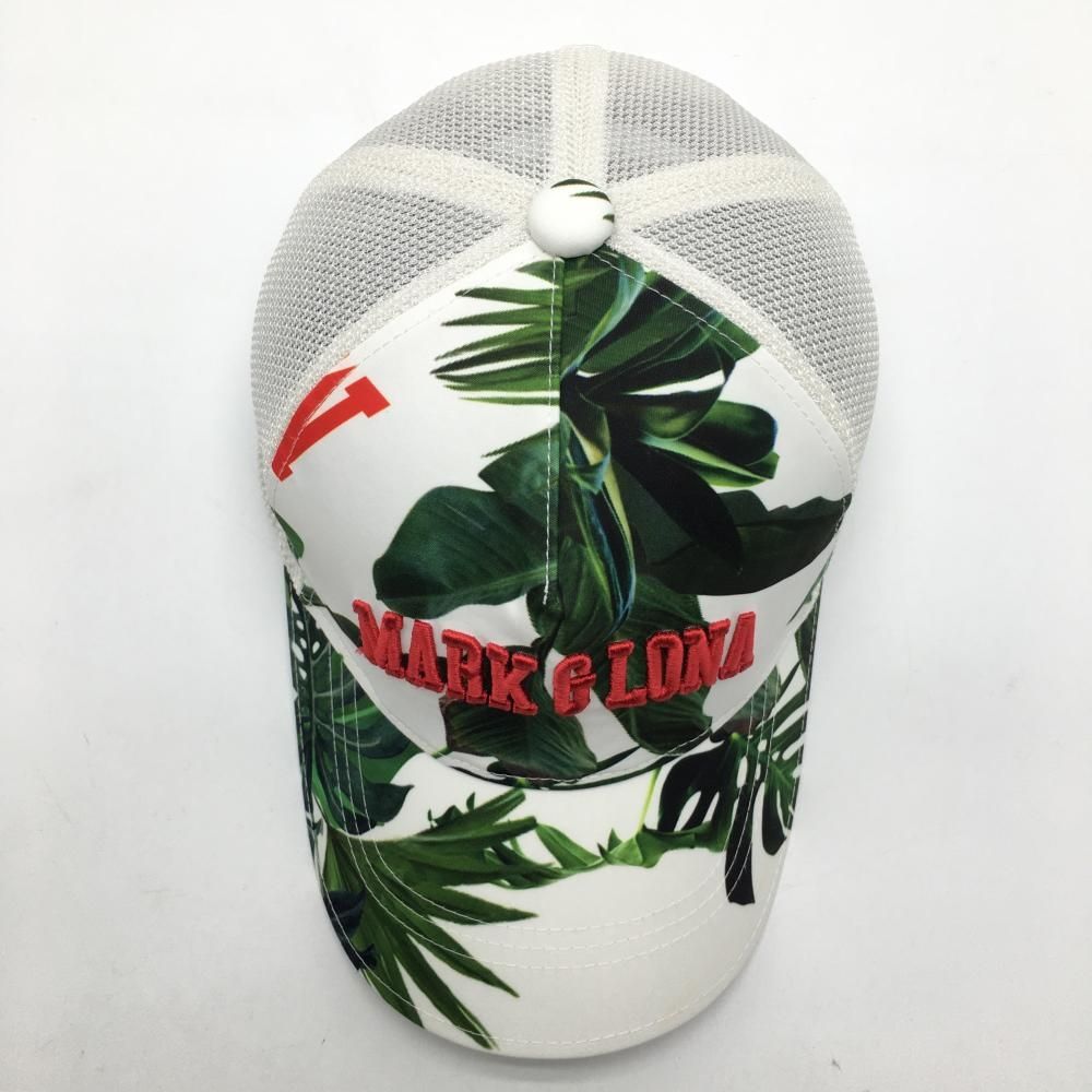 MARK&LONA - 【美品】マークアンドロナ メッシュキャップ 白×グリーン リーフ柄 立体ロゴ　 S  ゴルフウェア MARK＆LONA 美品】マークアンドロナ メッシュキャップ 白×グリーン リーフ柄