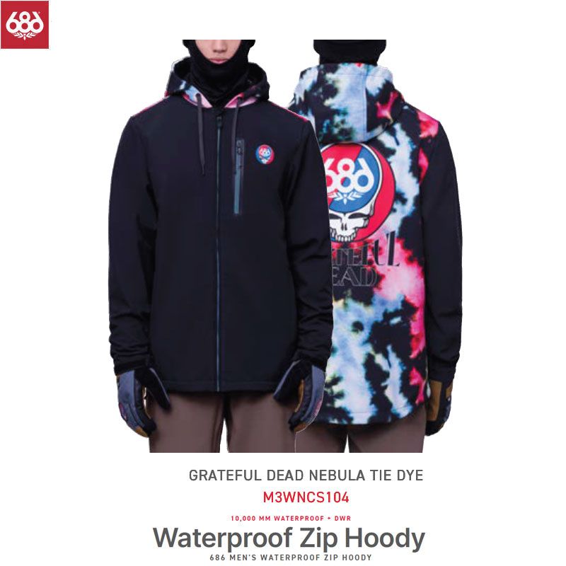 686 シックスエイトシックス メンズ スノーボード ジャケット パーカー 撥水 [M3WNCS104] WATERPROOF ZIP HOODY GRATEFUL TIE DYE Mサイズ 日本正規品