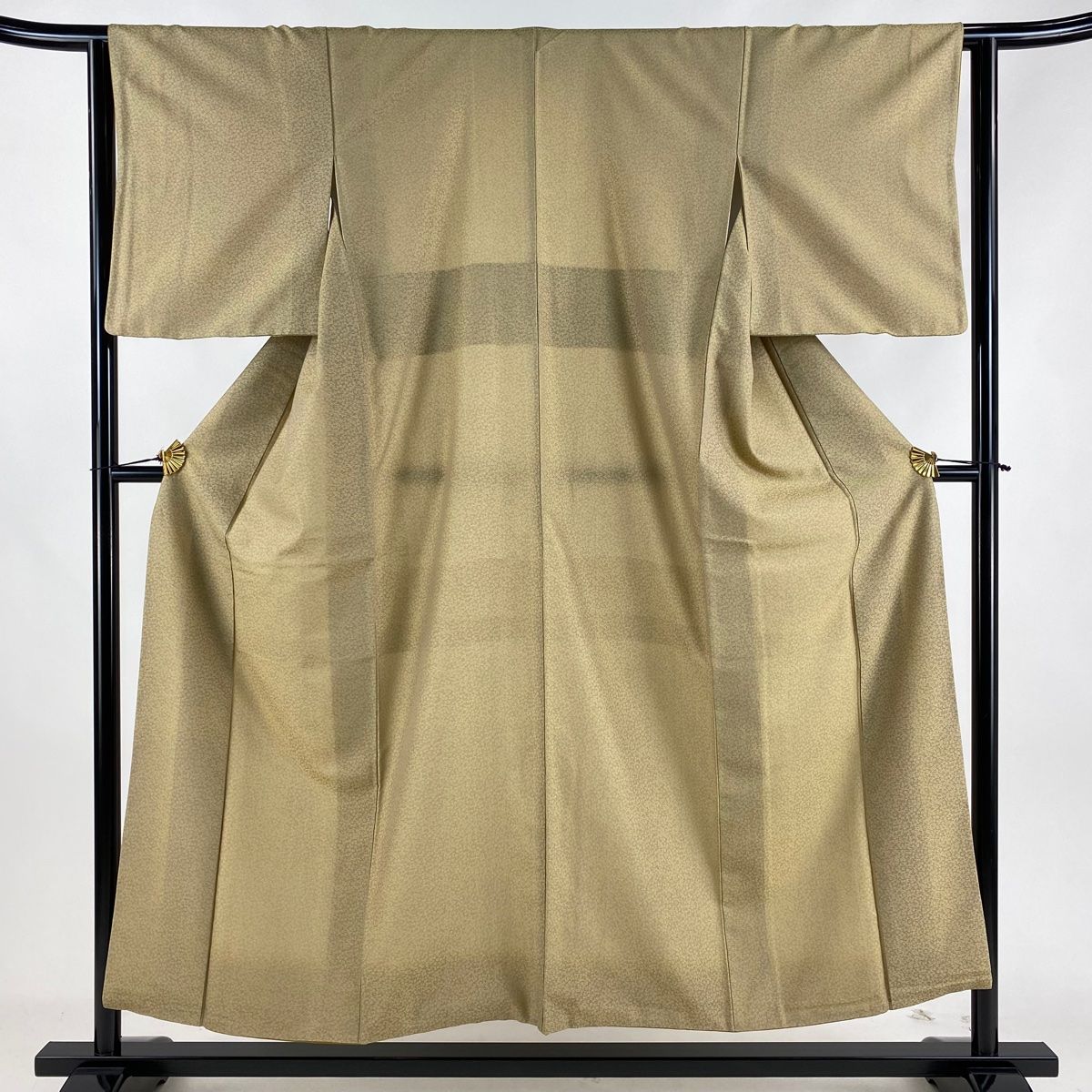 お召 身丈152.5cm 裄丈62.5cm S 袷 小花 ベージュ 正絹 名品