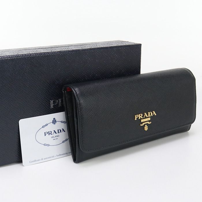 PRADA プラダ 長財布 二つ折り サフィアーノレザー ロゴ ゴールド金具