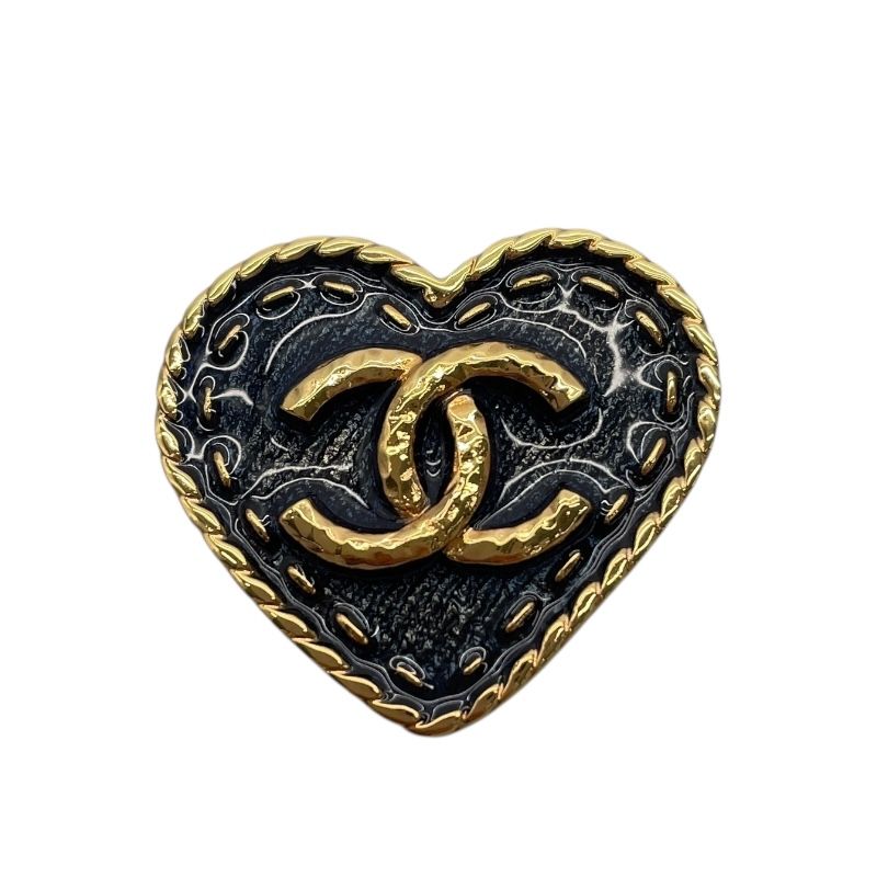 シャネル CHANEL ココマーク ハート ブローチ ブルー×ゴールド GP アクセサリー