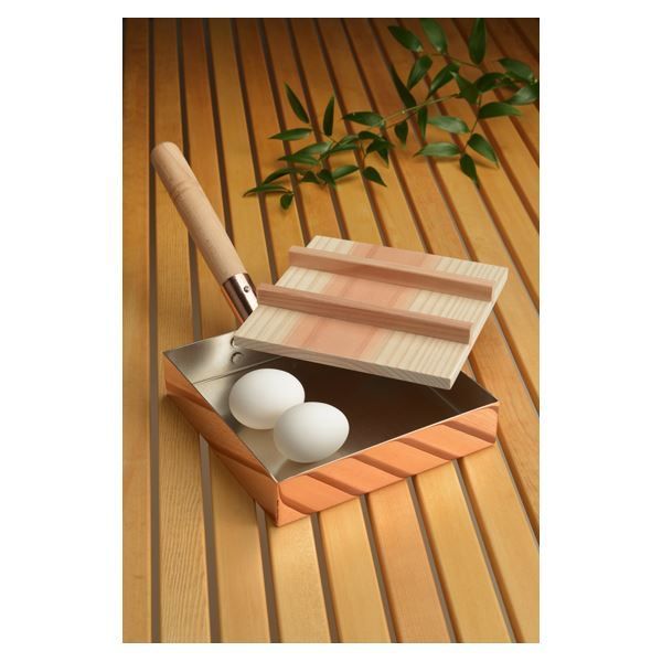 【未使用】純銅卵焼き器　蓋付き18cm(アサヒ) アウトレット 銅製 本職用玉子焼き/卵焼き器 【18cm×18cm 木蓋付き