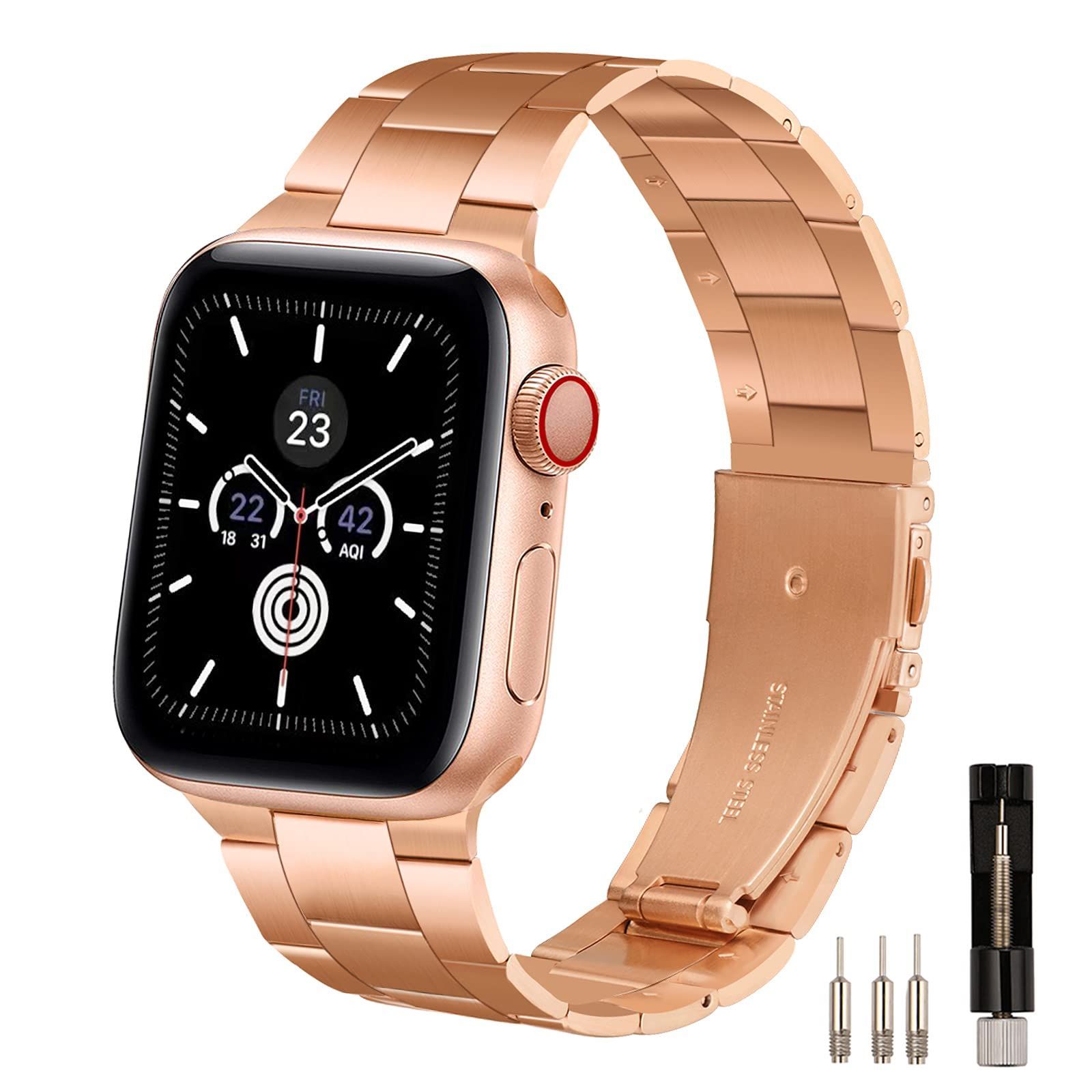 HKTM コンパチブル apple watch バンド ステンレス製 アップルウォッチ ベルト調整工具 バンド コンパチブル iWatch SE ，Series 7 6 5 4 3 2 1対応 (42mm/44mm/45mm ローズゴールド)