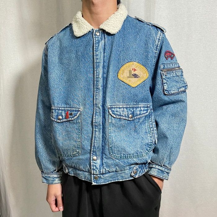 90年代 RIO GRANDE デニムボアジャケット ピンズ ワッペン メンズXL相当 