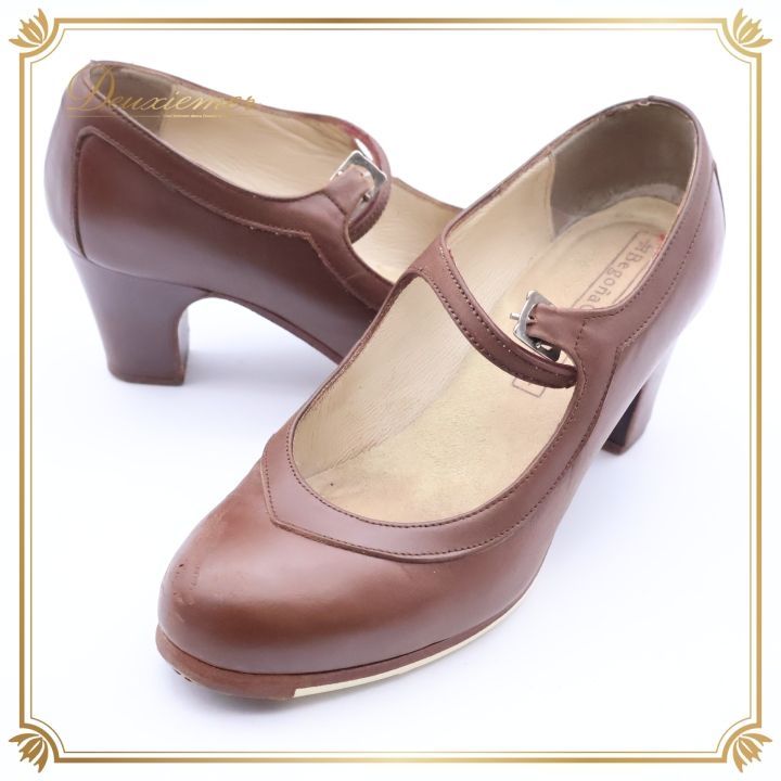 フラメンコ 衣装 ベゴーニャセルベラ 34 1/2サイズ 靴 ヒール 茶色 釘