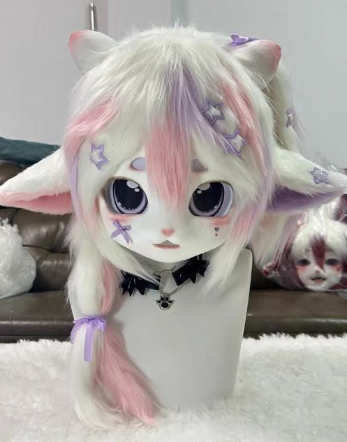 着ぐるみヘッド kigurumi NO.175 羊 ピンク パープル ファースーツ 全頭ヘッド ケモノ マスク ぬいぐるみ コスプレ コスチューム 一点物