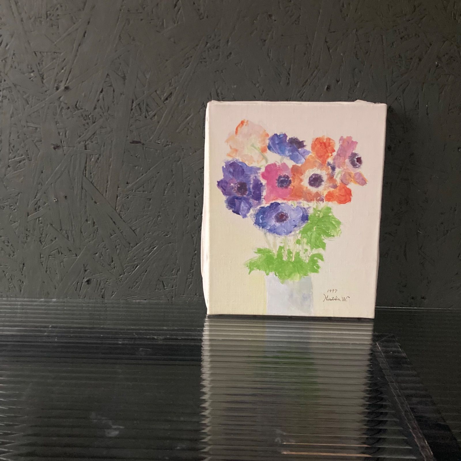 絵画　油絵　原画　一点物　花　ポップ　ブルー　　アート　インテリア　SM 絵画 油絵 原画 一点物 花 ポップ ブルー アート インテリア SM