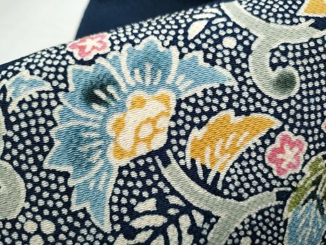 平和屋着物○塩瀬 九寸名古屋帯 型染め 雪輪草花文 正絹 逸品