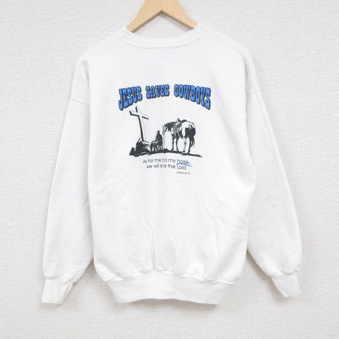 XL/古着 ヘインズ Hanes 長袖 スウェット メンズ 00s カウボーイ クルーネック 白 ホワイト 24may15 中古 スエット トレーナー トップス