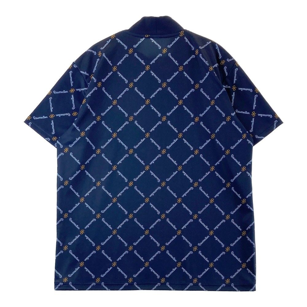サイズ XL RESURRECTION レザレクション モデル ハイネック 半袖Tシャツ ロゴ 総柄 ネイビー系 240101315932 ゴルフウェア メンズ ストスト