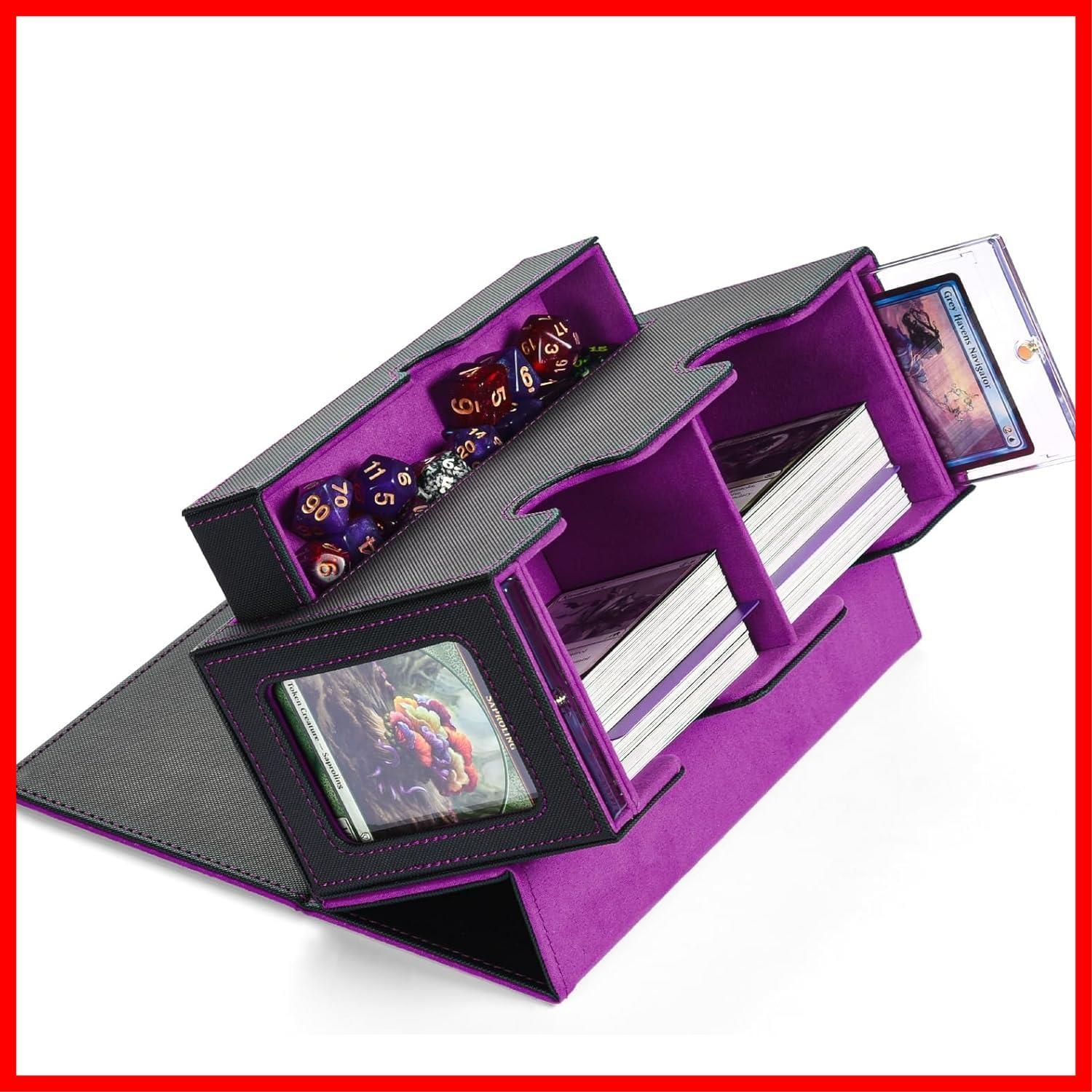 【在庫処分】トレカ トレーディングカードケース トレカケース トレカ収納 ストレージボックス カード収納 カードストレージ デッキケース カードボックス 大容量 PU MFDXWCV レザー (パープ