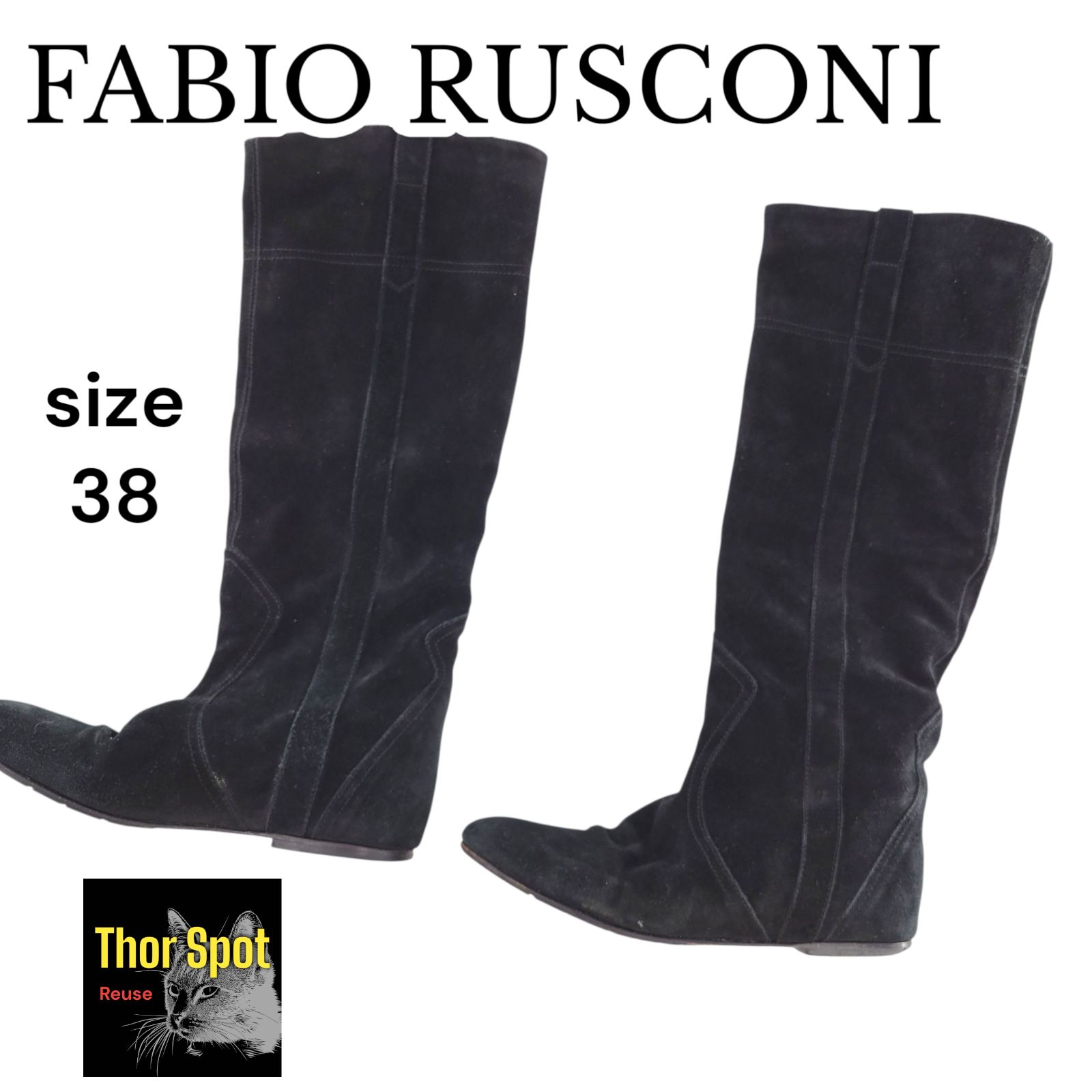 FABIO RUSCONI ファビオルスコーニ スエードロングブーツ ブラック 38