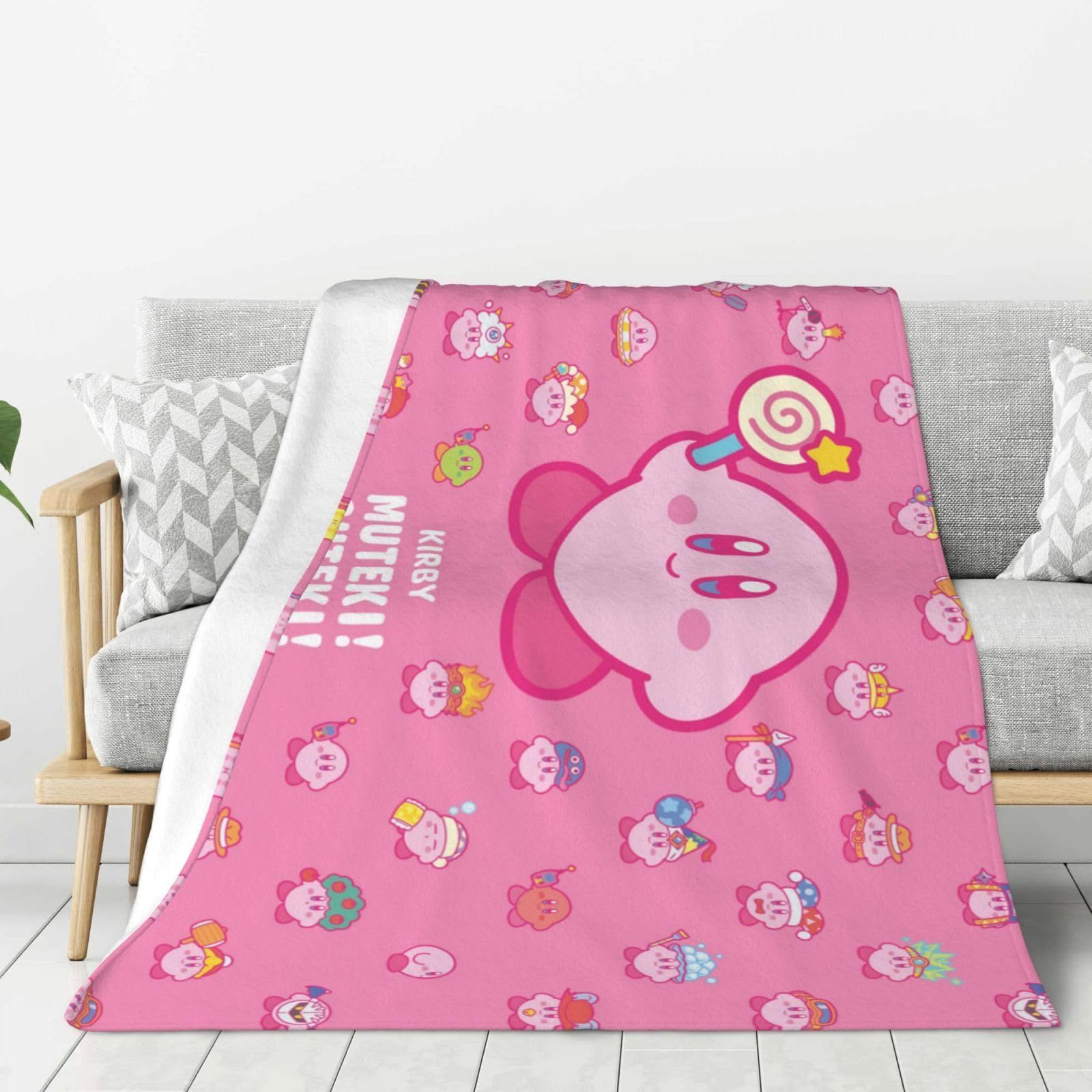 Color:ブラック_Size:長さ200cm×幅さ150cm(80x60inch) 星のカービィ ブランケット フランネル柔らかいふわふわ毛布シングル 防ダニ 抗菌 防臭軽量掛け毛布 おしゃれ大判洗える冷房対策防寒暖かいひ