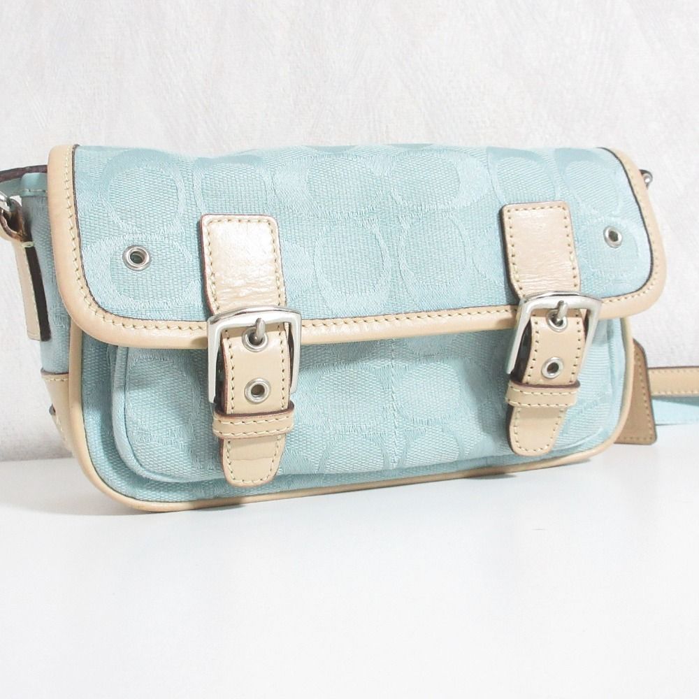 COACHショルダーバッグ シグネチャー 6844キャンバスレザー ライトブルー COACH - COACHショルダーバッグ シグネチャー 6844キャンバスレザー