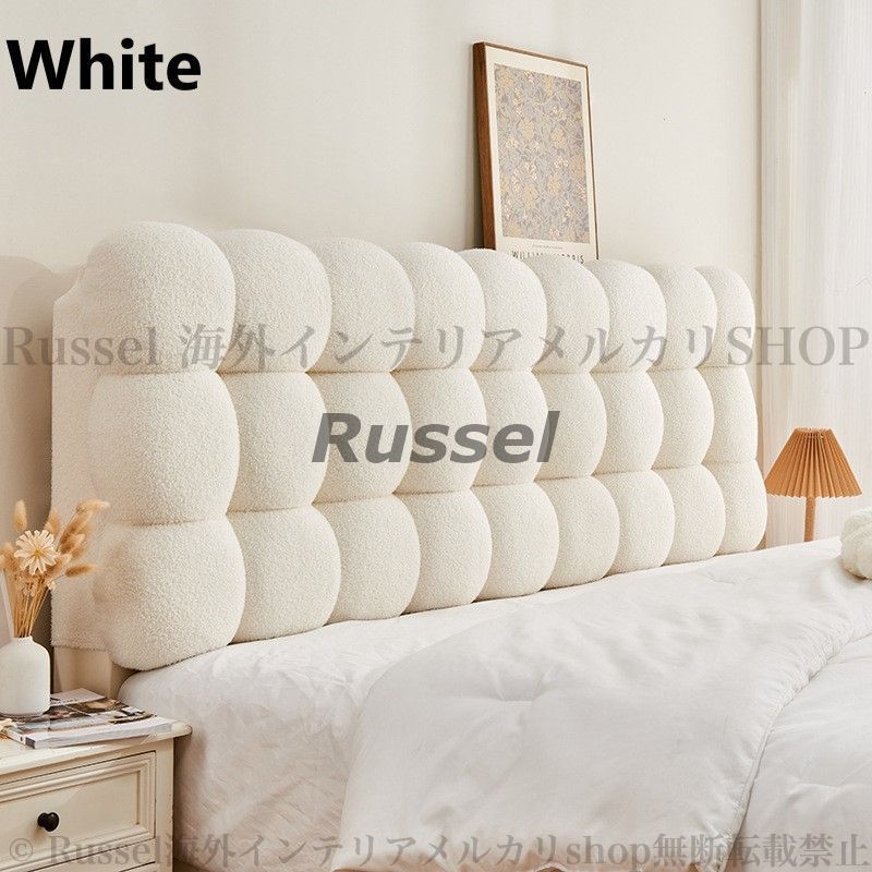 ヘッドボード クッション もこもこ 長方形 高反発クッション ベッドサイド バック クッション 通気性 シェルパ生地 背もたれ ホワイト